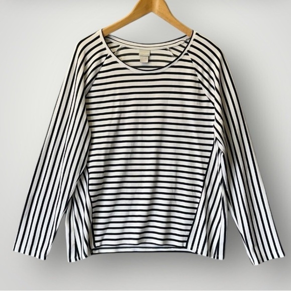 Chico’s Striped Long Sleeve Top Size XL Black White Stretch Oversized Casual - Picture 8 of 8